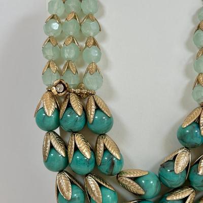 LOT 59: Lydell NYC Layered Multi Strand Beaded Necklace, Alexis Bittar Lucite Collar Necklace, BR Gold-tone/Faux Pearls & JS Floral...