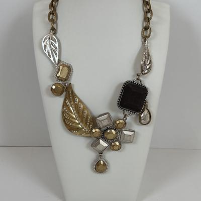 LOT 59: Lydell NYC Layered Multi Strand Beaded Necklace, Alexis Bittar Lucite Collar Necklace, BR Gold-tone/Faux Pearls & JS Floral...