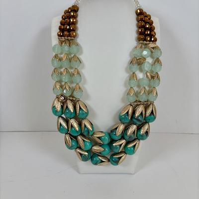 LOT 59: Lydell NYC Layered Multi Strand Beaded Necklace, Alexis Bittar Lucite Collar Necklace, BR Gold-tone/Faux Pearls & JS Floral...