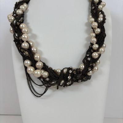 LOT 60: Gold-tone Floral & Beaded Necklace, Stretch Bracelet, Pierced Earrings, J Crew Multi-Strand Necklace & More