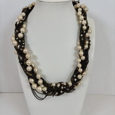 LOT 60: Gold-tone Floral & Beaded Necklace, Stretch Bracelet, Pierced Earrings, J Crew Multi-Strand Necklace & More