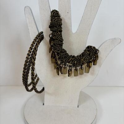 LOT 60: Gold-tone Floral & Beaded Necklace, Stretch Bracelet, Pierced Earrings, J Crew Multi-Strand Necklace & More
