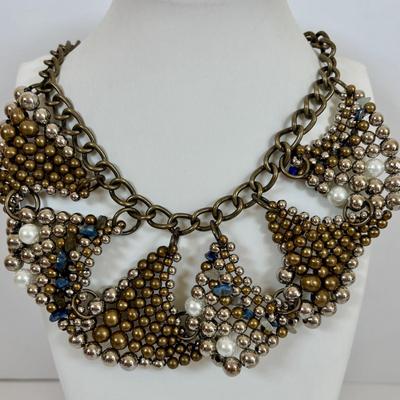 LOT 61: Anthropologie Pam Hiran Silver Bib Necklace Turquoise & Rose Beaded Necklace, Anthropologie Pam Hiran Brass/Pearl Stone Bib...