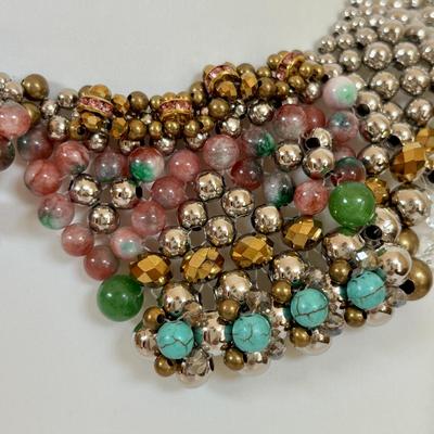 LOT 61: Anthropologie Pam Hiran Silver Bib Necklace Turquoise & Rose Beaded Necklace, Anthropologie Pam Hiran Brass/Pearl Stone Bib...