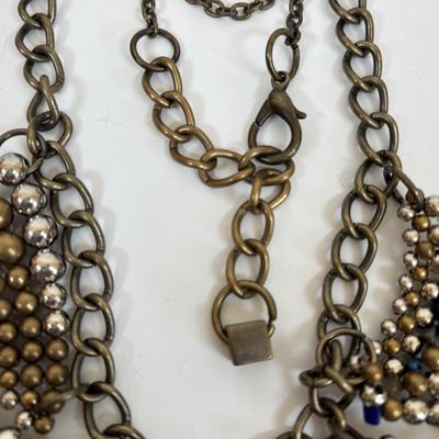 LOT 61: Anthropologie Pam Hiran Silver Bib Necklace Turquoise & Rose Beaded Necklace, Anthropologie Pam Hiran Brass/Pearl Stone Bib...