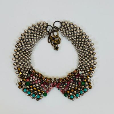 LOT 61: Anthropologie Pam Hiran Silver Bib Necklace Turquoise & Rose Beaded Necklace, Anthropologie Pam Hiran Brass/Pearl Stone Bib...