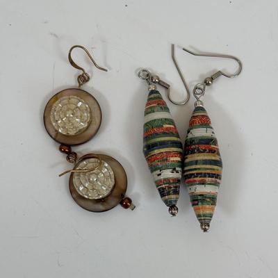 LOT 63: Vintage Moroccan Pendant Necklace w/Unique Green Stone, Pottery Bead Necklace w/Matching Earrings, Pierced Earring Collection...