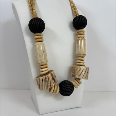 LOT 64: Hand Crafted Jewelry Collection: Wood Necklace & Earrings, Fabric Brooches & Collar Necklace, Embroidered Beaded Bracelet...