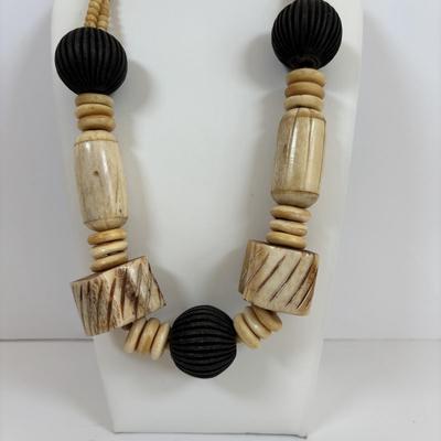 LOT 64: Hand Crafted Jewelry Collection: Wood Necklace & Earrings, Fabric Brooches & Collar Necklace, Embroidered Beaded Bracelet...