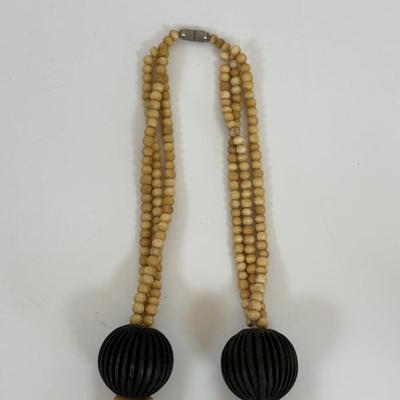 LOT 64: Hand Crafted Jewelry Collection: Wood Necklace & Earrings, Fabric Brooches & Collar Necklace, Embroidered Beaded Bracelet...