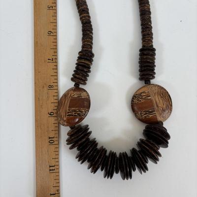 LOT 64: Hand Crafted Jewelry Collection: Wood Necklace & Earrings, Fabric Brooches & Collar Necklace, Embroidered Beaded Bracelet...