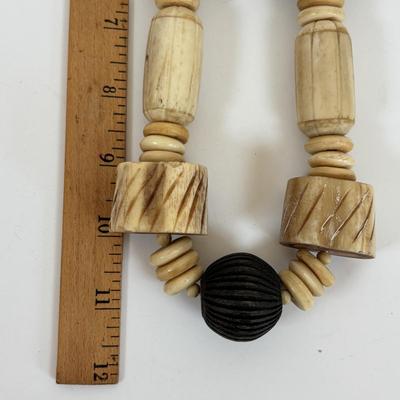 LOT 64: Hand Crafted Jewelry Collection: Wood Necklace & Earrings, Fabric Brooches & Collar Necklace, Embroidered Beaded Bracelet...