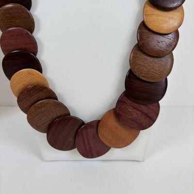 LOT 64: Hand Crafted Jewelry Collection: Wood Necklace & Earrings, Fabric Brooches & Collar Necklace, Embroidered Beaded Bracelet...