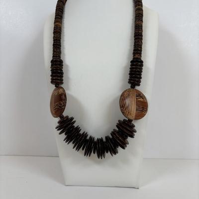 LOT 64: Hand Crafted Jewelry Collection: Wood Necklace & Earrings, Fabric Brooches & Collar Necklace, Embroidered Beaded Bracelet...
