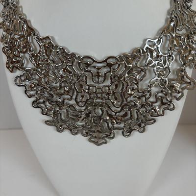 LOT 65: Fabulous Silvertone Statement Necklaces & Cuff Bracelets