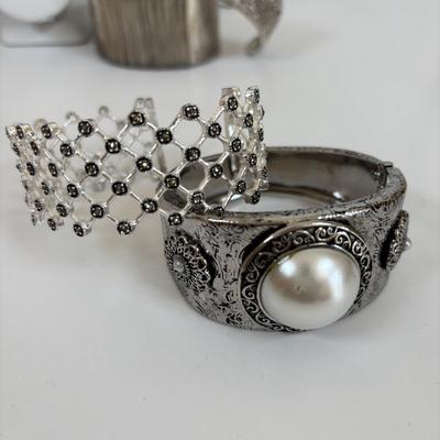 LOT 65: Fabulous Silvertone Statement Necklaces & Cuff Bracelets