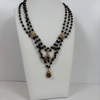 LOT 66: Cookie Lee Black & White 56" Faux Pearl Necklace, Premier Designs Black Glass Beaded Necklace, Baby lone, Paris, Beaded...