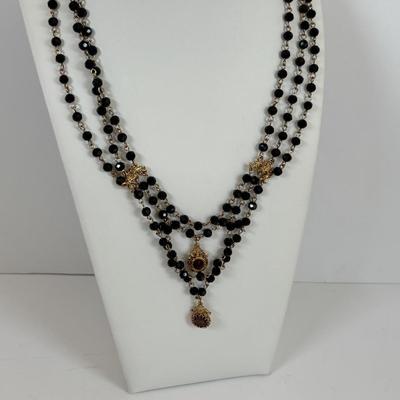 LOT 66: Cookie Lee Black & White 56" Faux Pearl Necklace, Premier Designs Black Glass Beaded Necklace, Baby lone, Paris, Beaded...