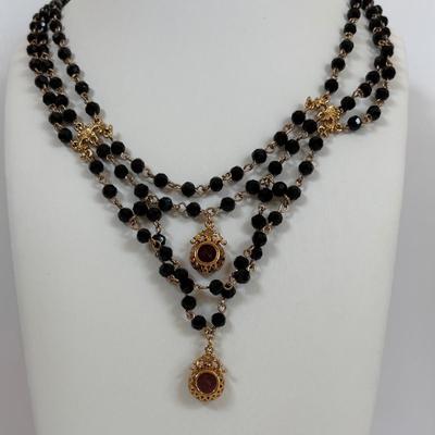 LOT 66: Cookie Lee Black & White 56" Faux Pearl Necklace, Premier Designs Black Glass Beaded Necklace, Baby lone, Paris, Beaded...