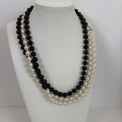 LOT 66: Cookie Lee Black & White 56" Faux Pearl Necklace, Premier Designs Black Glass Beaded Necklace, Baby lone, Paris, Beaded...