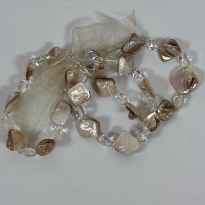 LOT 71: Artisan Faux Pearl Bracelet, Spoon Link Bracelet, Abalone Stretch Bracelet, Cuff Bracelet & Dangle Earrings