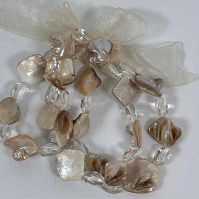 LOT 71: Artisan Faux Pearl Bracelet, Spoon Link Bracelet, Abalone Stretch Bracelet, Cuff Bracelet & Dangle Earrings