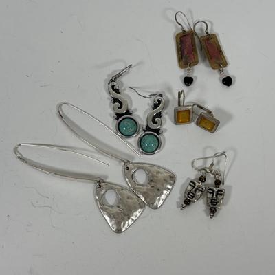 LOT 71: Artisan Faux Pearl Bracelet, Spoon Link Bracelet, Abalone Stretch Bracelet, Cuff Bracelet & Dangle Earrings