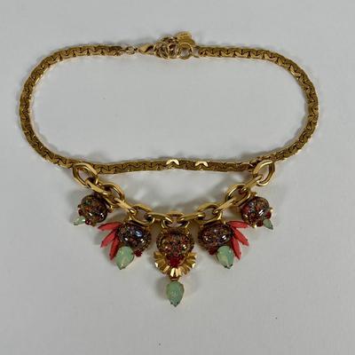LOT 75: Vintage Elizabeth Cole Jeweled Gold-Tone Statement Necklace