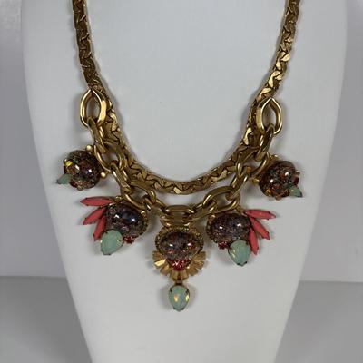 LOT 75: Vintage Elizabeth Cole Jeweled Gold-Tone Statement Necklace