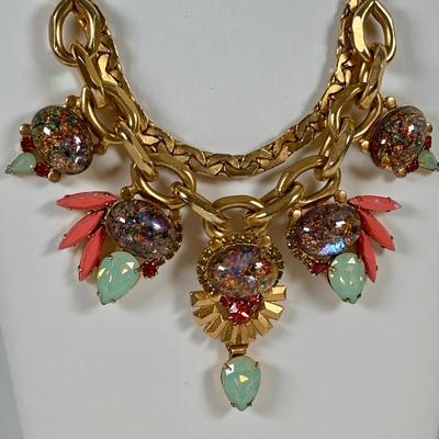 LOT 75: Vintage Elizabeth Cole Jeweled Gold-Tone Statement Necklace