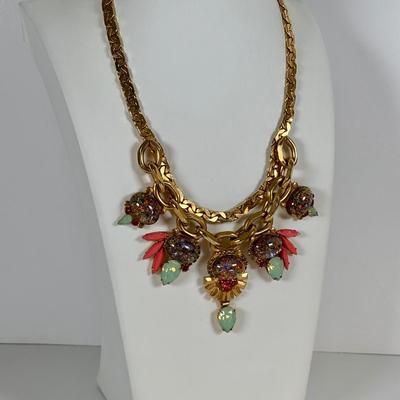 LOT 75: Vintage Elizabeth Cole Jeweled Gold-Tone Statement Necklace
