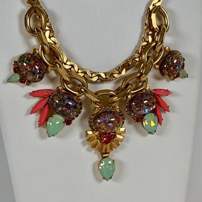 LOT 75: Vintage Elizabeth Cole Jeweled Gold-Tone Statement Necklace