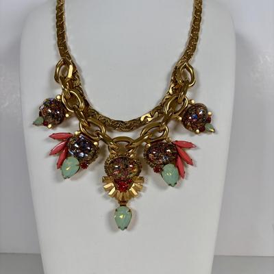 LOT 75: Vintage Elizabeth Cole Jeweled Gold-Tone Statement Necklace