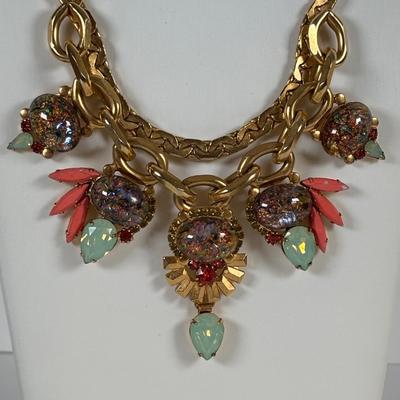 LOT 75: Vintage Elizabeth Cole Jeweled Gold-Tone Statement Necklace