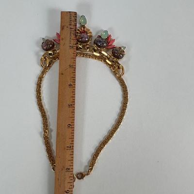 LOT 75: Vintage Elizabeth Cole Jeweled Gold-Tone Statement Necklace