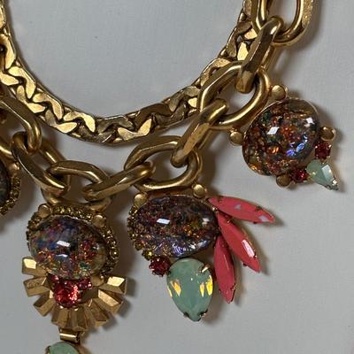 LOT 75: Vintage Elizabeth Cole Jeweled Gold-Tone Statement Necklace