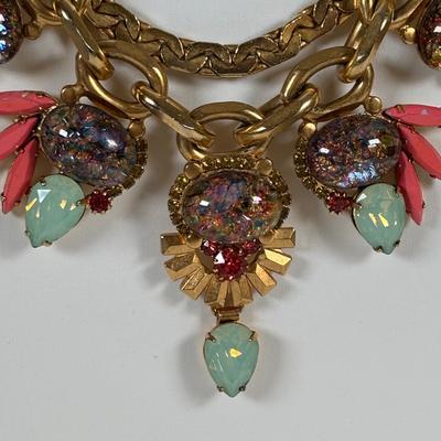 LOT 75: Vintage Elizabeth Cole Jeweled Gold-Tone Statement Necklace