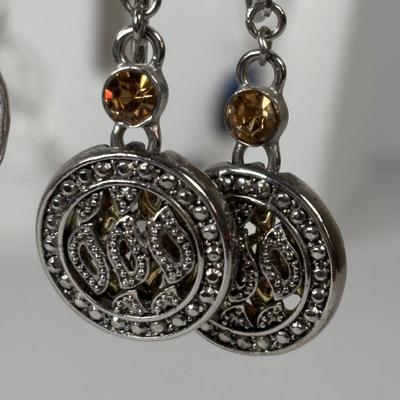 LOT 77: Silver-Tone/Gold-Tone Necklace & Earring Set, Blue Beaded Necklace, Monet Necklace, Luck Brand Hinged Bracelet & Pierced...