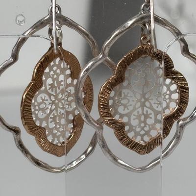 LOT 77: Silver-Tone/Gold-Tone Necklace & Earring Set, Blue Beaded Necklace, Monet Necklace, Luck Brand Hinged Bracelet & Pierced...