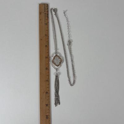 LOT 77: Silver-Tone/Gold-Tone Necklace & Earring Set, Blue Beaded Necklace, Monet Necklace, Luck Brand Hinged Bracelet & Pierced...