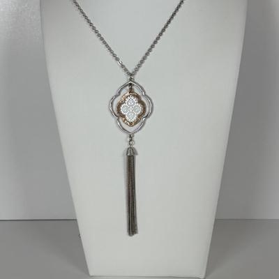 LOT 77: Silver-Tone/Gold-Tone Necklace & Earring Set, Blue Beaded Necklace, Monet Necklace, Luck Brand Hinged Bracelet & Pierced...