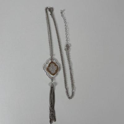 LOT 77: Silver-Tone/Gold-Tone Necklace & Earring Set, Blue Beaded Necklace, Monet Necklace, Luck Brand Hinged Bracelet & Pierced...