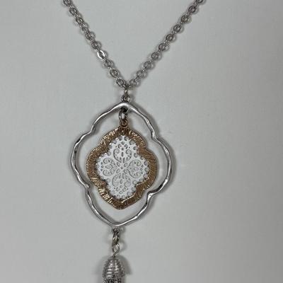 LOT 77: Silver-Tone/Gold-Tone Necklace & Earring Set, Blue Beaded Necklace, Monet Necklace, Luck Brand Hinged Bracelet & Pierced...