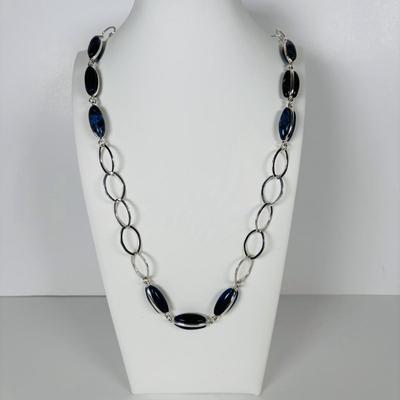 LOT 77: Silver-Tone/Gold-Tone Necklace & Earring Set, Blue Beaded Necklace, Monet Necklace, Luck Brand Hinged Bracelet & Pierced...