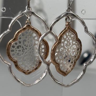 LOT 77: Silver-Tone/Gold-Tone Necklace & Earring Set, Blue Beaded Necklace, Monet Necklace, Luck Brand Hinged Bracelet & Pierced...