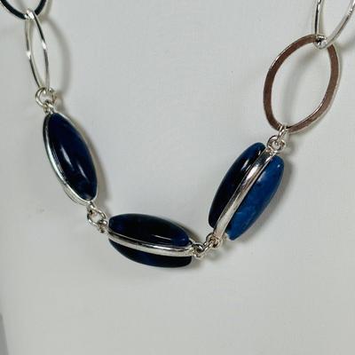 LOT 77: Silver-Tone/Gold-Tone Necklace & Earring Set, Blue Beaded Necklace, Monet Necklace, Luck Brand Hinged Bracelet & Pierced...