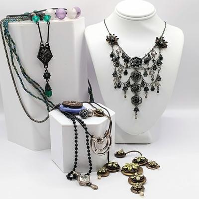 LOT 140: Purple and White Bead Necklace with Italy 925 Clasp and Other Fashion Necklaces