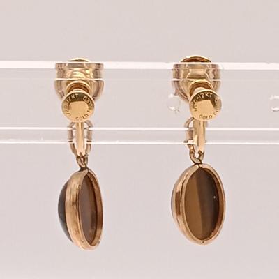 LOT 145: Gold Vermeil Sterling Dog Brooch 5.2g with 1/20 12K Gold-Filled and Tigers Eye Screw Back Earrings