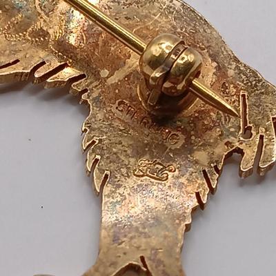 LOT 145: Gold Vermeil Sterling Dog Brooch 5.2g with 1/20 12K Gold-Filled and Tigers Eye Screw Back Earrings