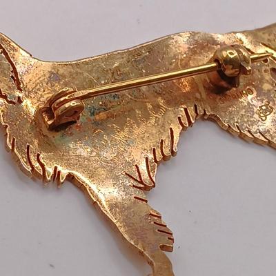 LOT 145: Gold Vermeil Sterling Dog Brooch 5.2g with 1/20 12K Gold-Filled and Tigers Eye Screw Back Earrings